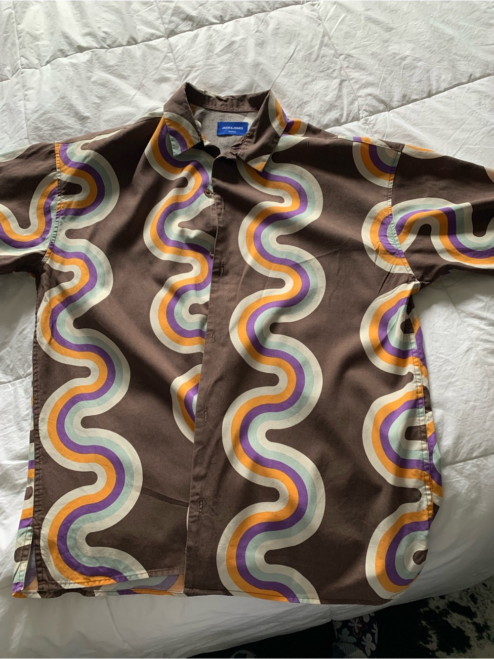 Jack & Jones Wavy Print Short-Sleeve Shirt in Brown, Purple & Orange
